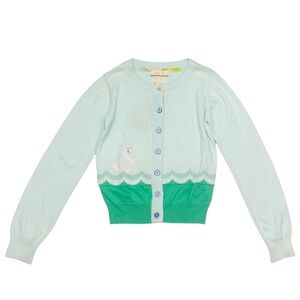 MATILDA JANE VGUC Adorable Swan Pond Scene Button Down Cardigan Sweater